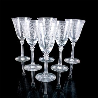 6pc Set of Vintage American Etched Glass Fostoria Goblets