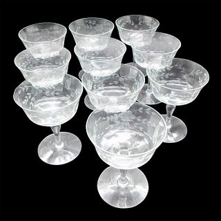 10pc Crystal Sorbet Glasses, Etched Flowers & Leaves