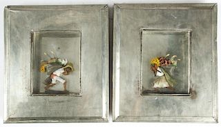 2 Early Luis Hidalgo Tin Framed Sculpted Wax Figures