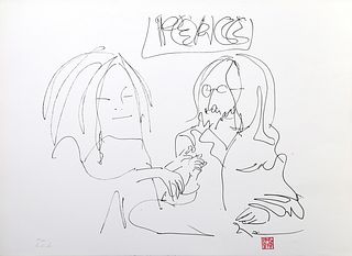 John Lennon, Peace and Love, Lithograph on BFK Rives by Yoko Ono
