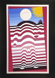Victor Vasarely, Sunbather, Screenprint on Black Paper