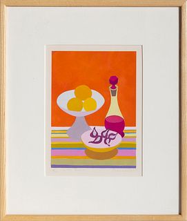 Benjamin Benno, Still Life with Decanter, Lemons, and Figs, Screenprint with pochoir
