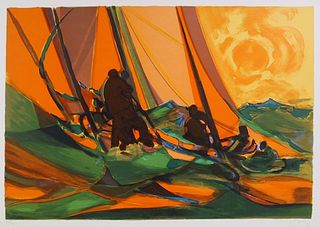 Marcel Mouly, Boatman with orange, Lithograph on Arches