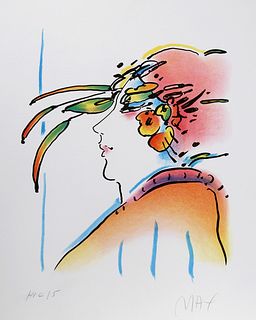 Peter Max, Lady with Feathers, Lithograph