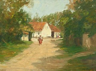 James C. Magee (American, 1846-1924) "French Village Scene"