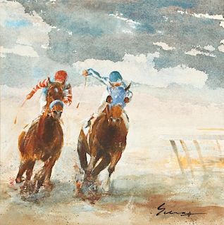 Ralph Scharff (American, 1922-1993) "Horse Race"