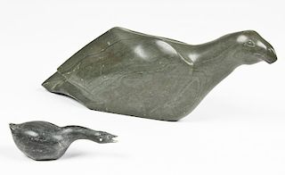 2 Inuit Bird Form Soapstone Sculptures