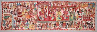 Large Indian Narrative Painting On Cloth (Pabuji Ki Phad)