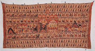 Large Antique Indian Narrative Cloth: 60" x 123" (152 x 312 cm)
