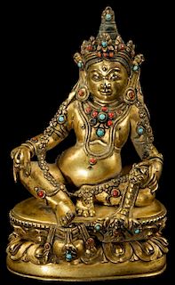 Antique Sino-Tibetan Bronze Jeweled Buddha