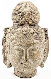 Antique Chinese Carved Stone Buddha Bust