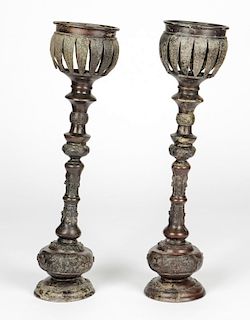 Pair Bronze Japanese Torchieres