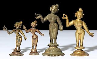 4 Indian Bronze Radha Statues, C. 1800-1850