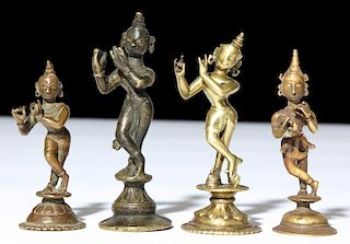 4 Fine Indian Bronze Krishna Statues, C. 1800