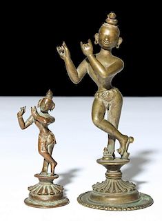 2 Ornate Bronze Indian Krishna Statues,  Ca. 1800
