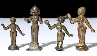 4 Bronze Indian Radha Statues, circa 1800-1850
