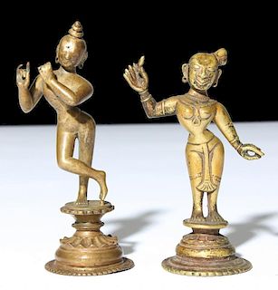 Pair of Bronze Radha/Krishna Statues, Ca. 1800