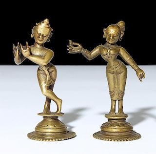 Pair of Bronze Radha/Krishna Statues, Ca. 1800
