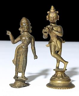 Pair of Bronze Radha/Krishna Statues, Ca. 1700-1800