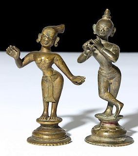 Pair of Bronze Radha/Krishna, India, circa 1800-1850