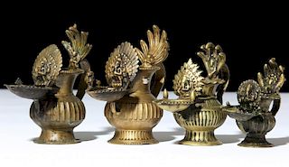 4 Rare Antique Sukunda Puja Lamps