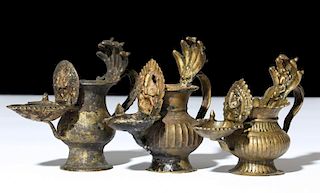 3 Rare Antique Sukunda Puja Lamps