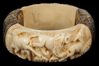 Carved Ivory and Metal Bracelet