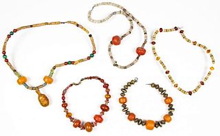5 Necklaces of African Amber and Trade Beads