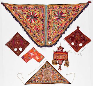 6 Old Embroidered Indian Textiles/Animal Trappings