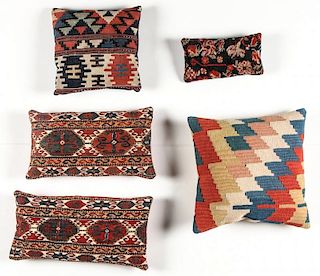 5 Turkish and Caucasian Kilim/Sumakh Rug Pillows