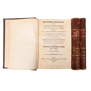 Sahagún, Bernardino de. Historia General de las Cosas de la Nueva España. México: Imp. de Alejandro Valdés, 1829 - 1830. Piezas: 3.