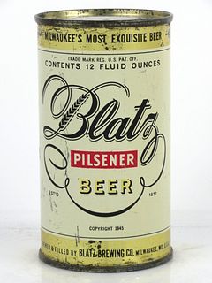 1950 Blatz Pilsner Beer (IRTP lid) 12oz Flat Top Can 39-07 Milwaukee, Wisconsin