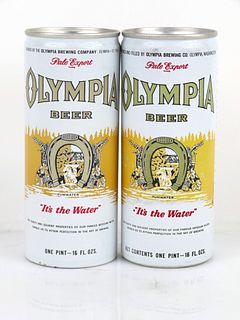 1975 Lot of Two Olympia Beer Aluminum 16oz One Pint Tab Top Can Tumwater, Washington