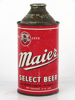 1946 Maier Select Beer 12oz Cone Top Can 173-12 Los Angeles, California