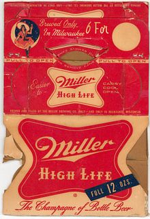 1957 Miller High Life Beer (12oz cans) Six Pack Can Carrier Milwaukee, Wisconsin