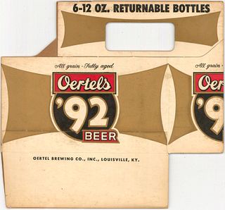 1957 Oertel's 92 Beer Six Pack Bottle Carrier Louisville, Kentucky
