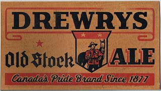 1940 Drewrys Old Stock Ale Cardboard Case Panel South Bend, Indiana