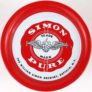 1960 Simon Pure Beer Tin 3½ inch Tin Coaster NY-SP-11 Buffalo, New York