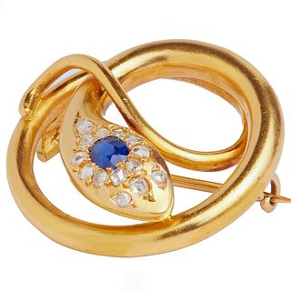 VICTORIAN SAPPHIRE AND DIAMOND COILED SNAKE BROOCH