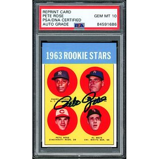 Pete Rose Signed 1963 Topps Rookie Stars Reprint PSA 10 Auto