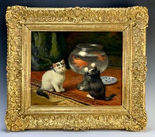 Leon C Huber "Kittens Playing with Goldfish"