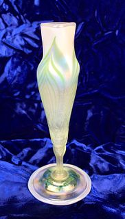 Signed Tiffany Studios Mini Feathered Trifold Vase