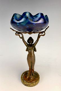 Art Nouveau Figural with Loetz Bowl