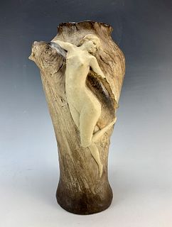 Art Nouveau Pottery Vase Nude Swimming with Fish