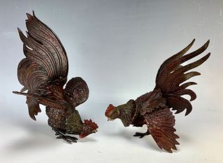 Pair Austrian Cold Painted Roosters