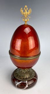 Russian Enamel Egg Box on Marble Base