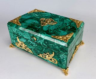Malachite Jewelry Box w/ Gilt Bronze Nouveau Lady