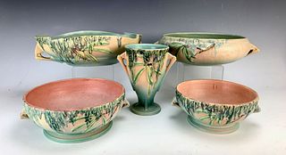 Group of 5 Roseville "Moss" Pottery C. 1930's
