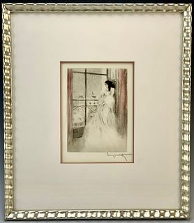 Louis Icart (1888-1950) "Girl at Window" Etching