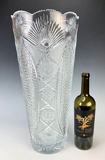 Tall Cut Crystal Vase Signed